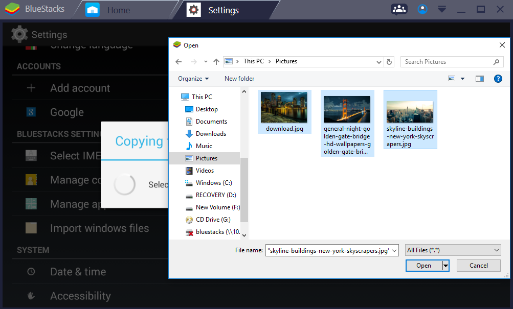 Как добавить фото в блюстакс с компьютера