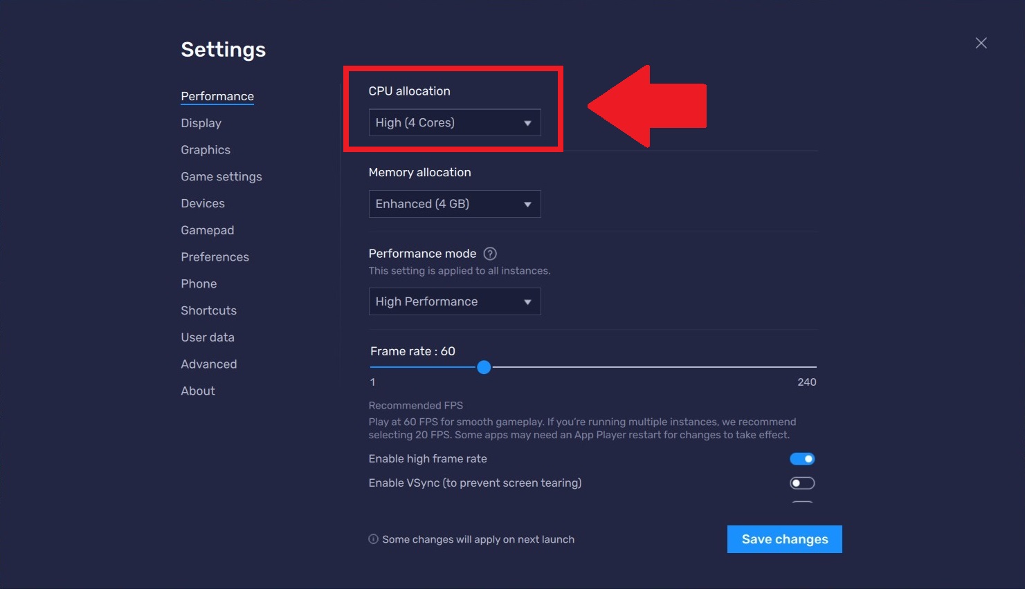 settings for Call of Duty Mobile on BlueStacks 5