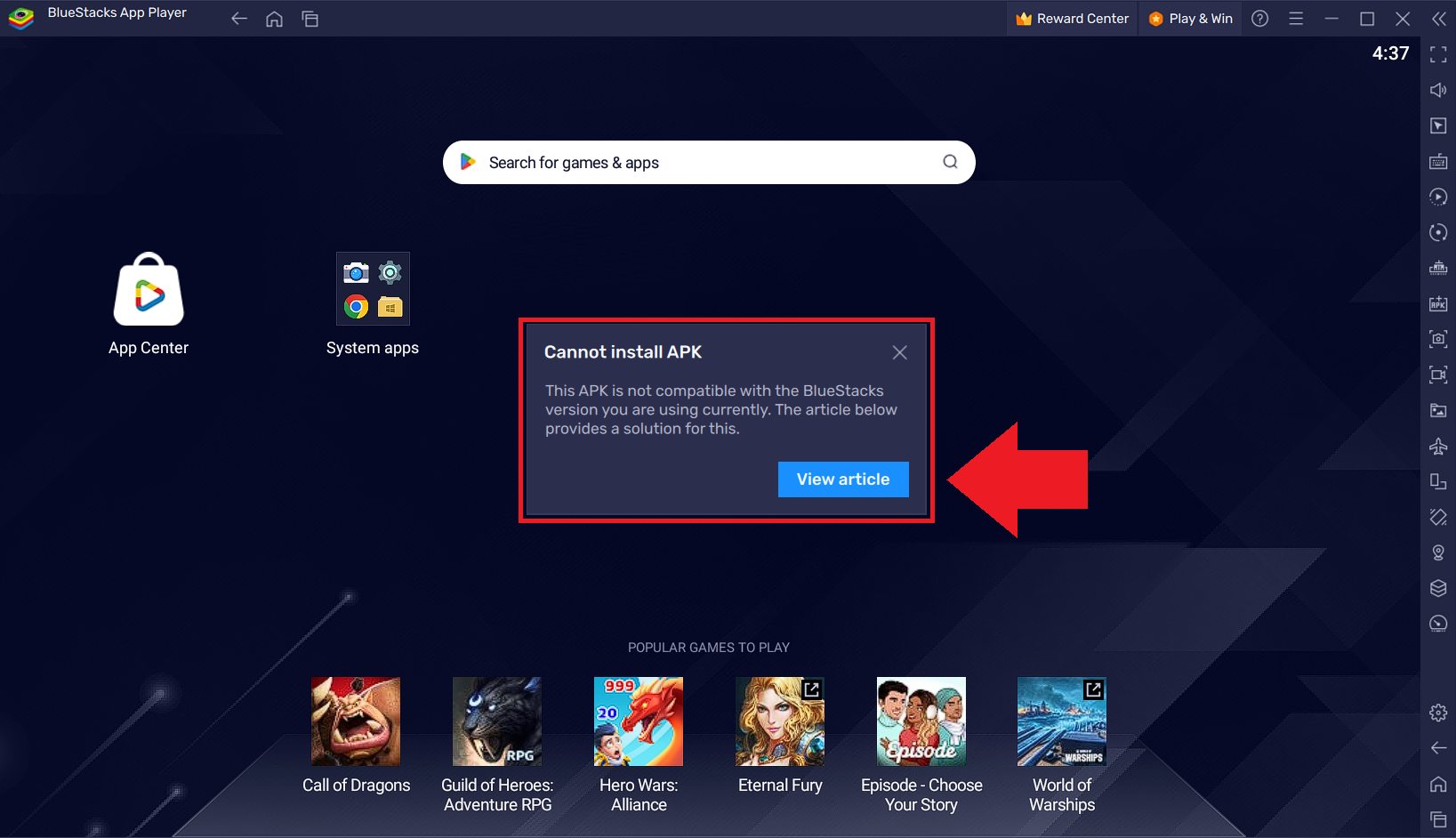 Solution for error when trying to install an incompatible APK on