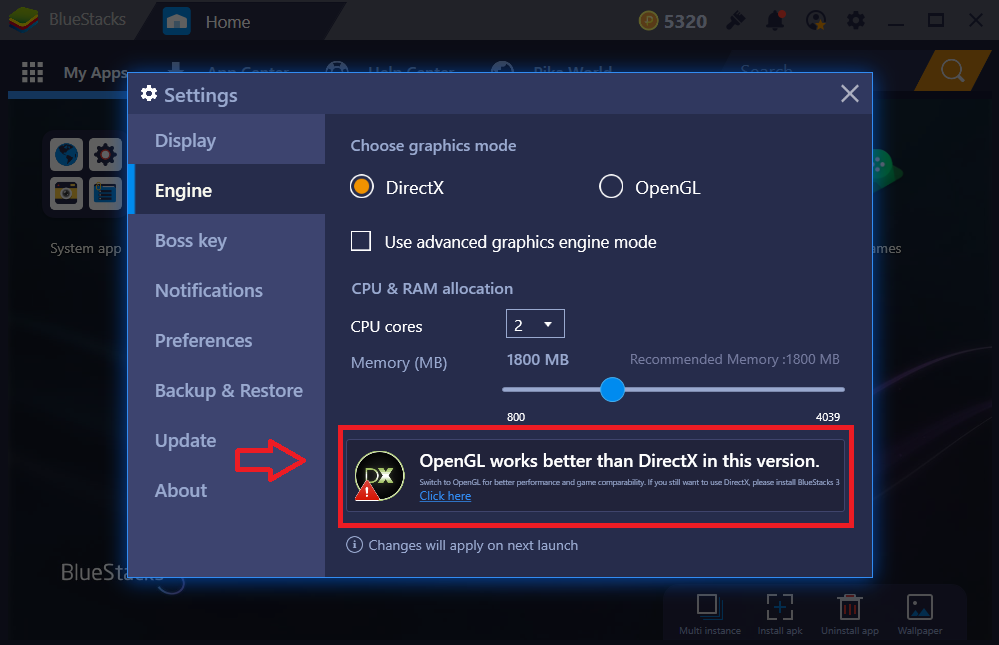 best settings for bluestacks 5