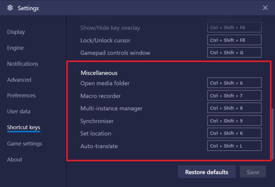 Bluestacks Shortcut Keys