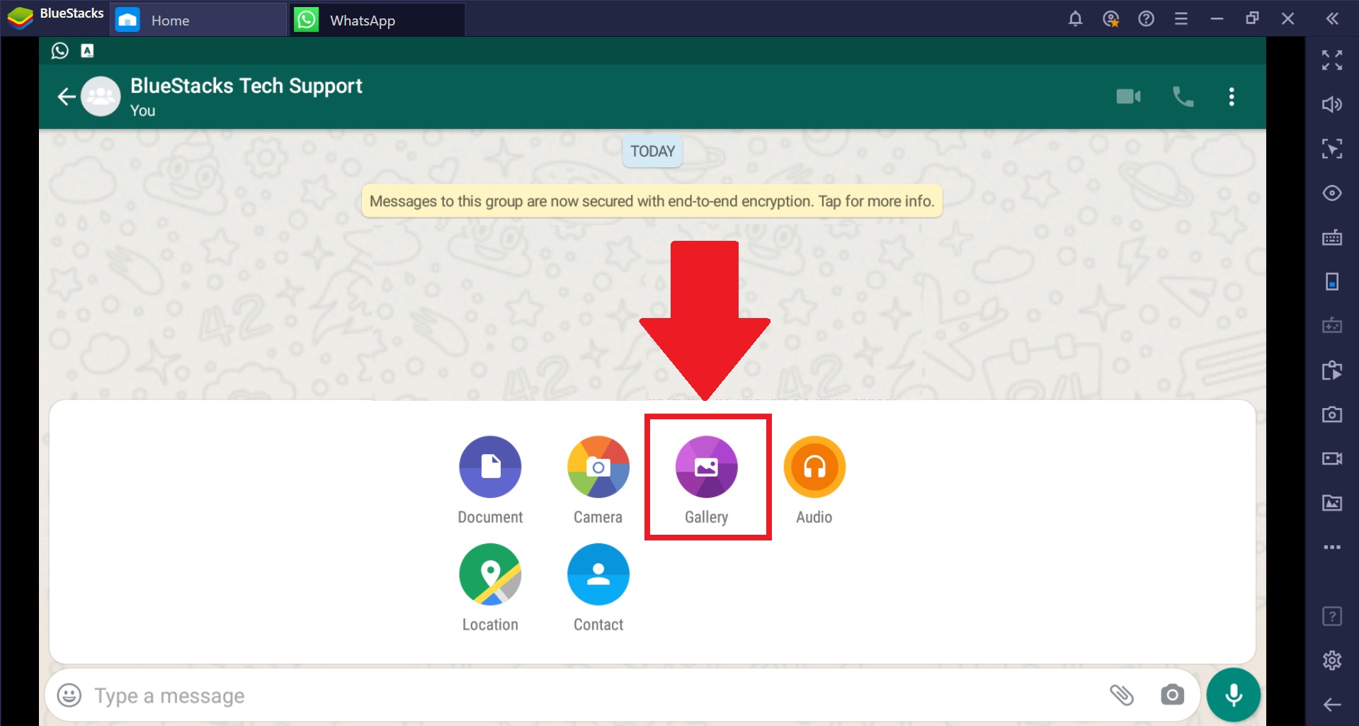 how to send pictures with whatsapp on bluestacks