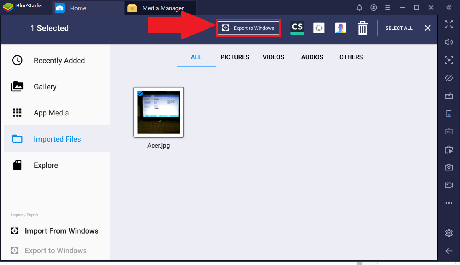 how to transfer files from bluestacks to pc