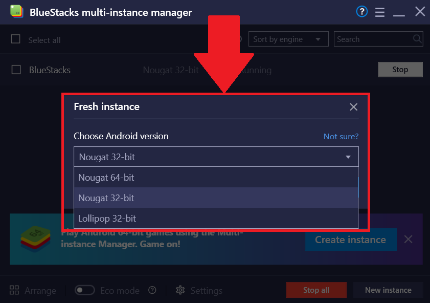 how to change android version bluestacks