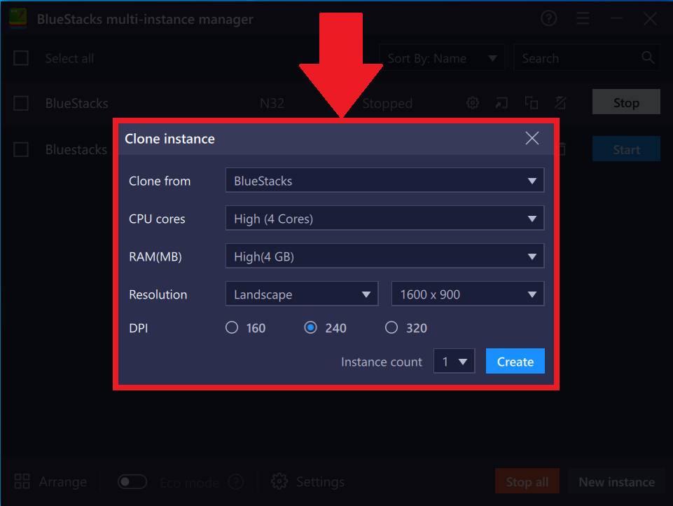 best settings for bluestacks multi instance