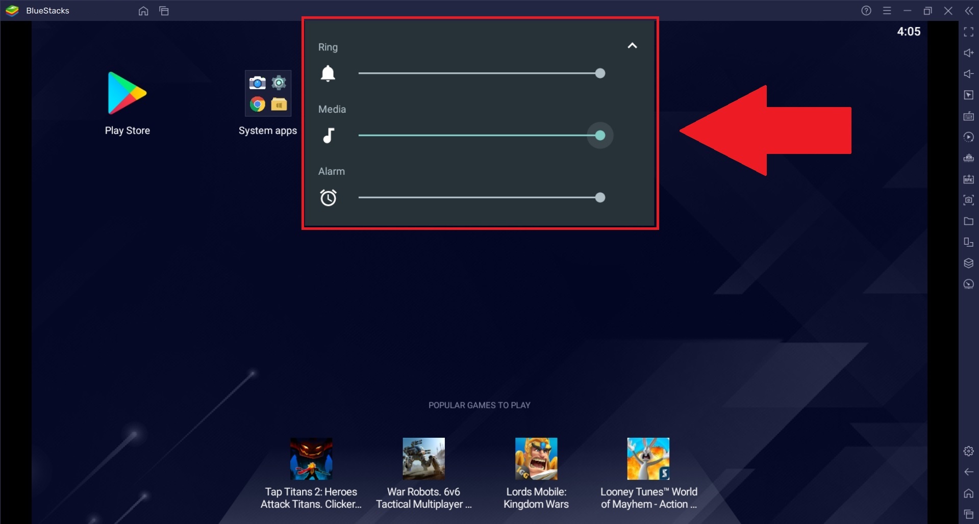 bluestacks volume down button