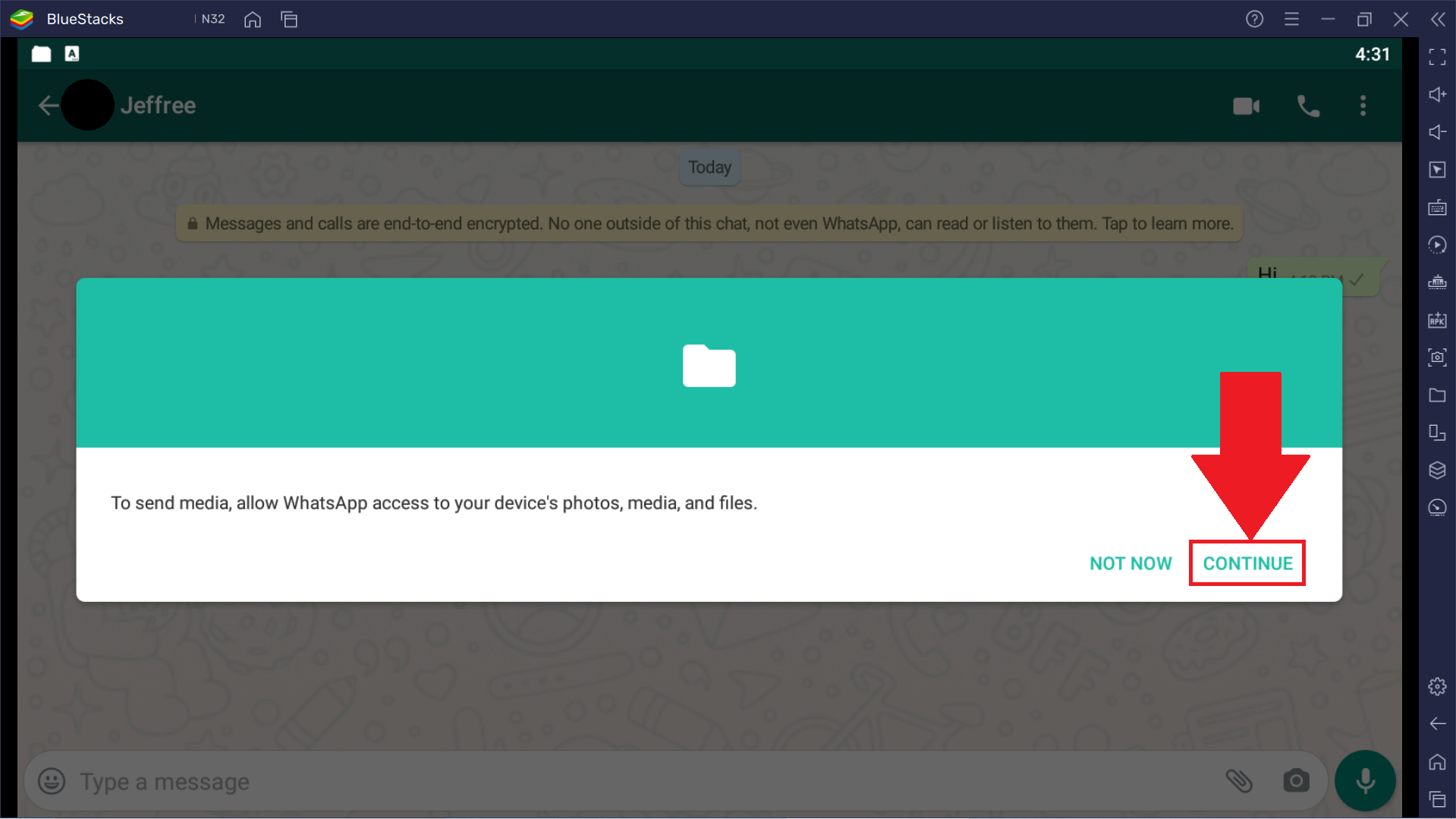 texting using whatsapp on bluestacks